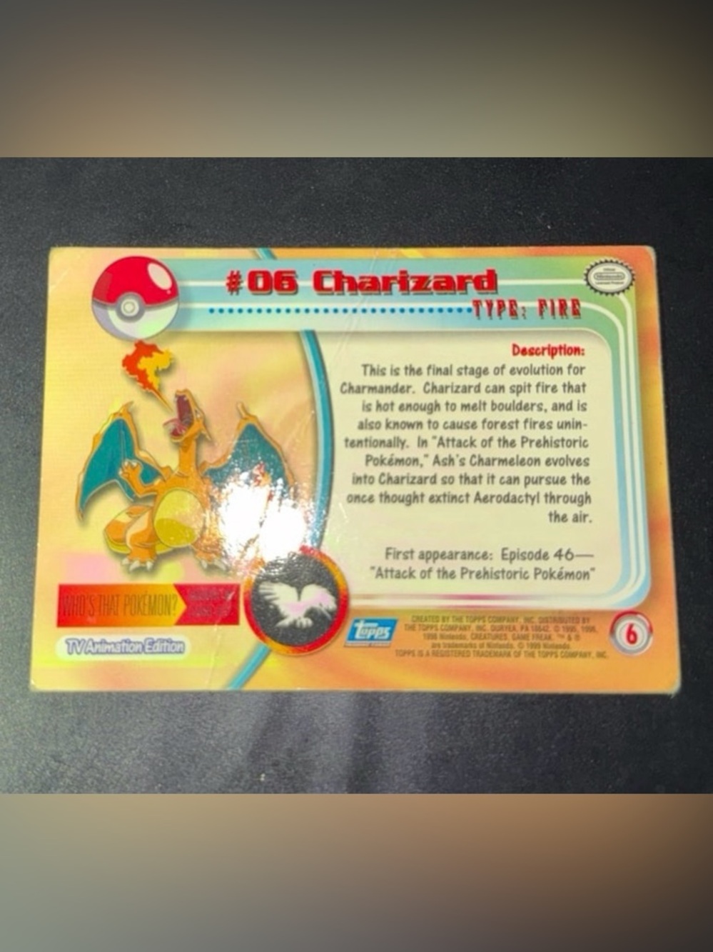 Topps Charizard #06 tv series 1 black label 2000 full Art Rare Rare Creased - Picture 2 of 6